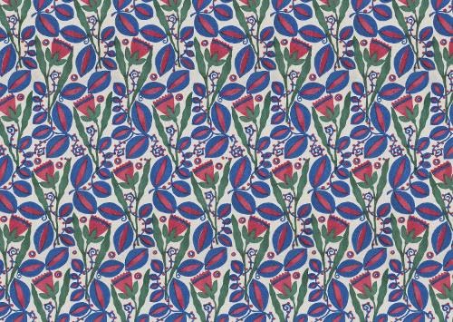 Floral patterned book cover in red, green, and blue tones.