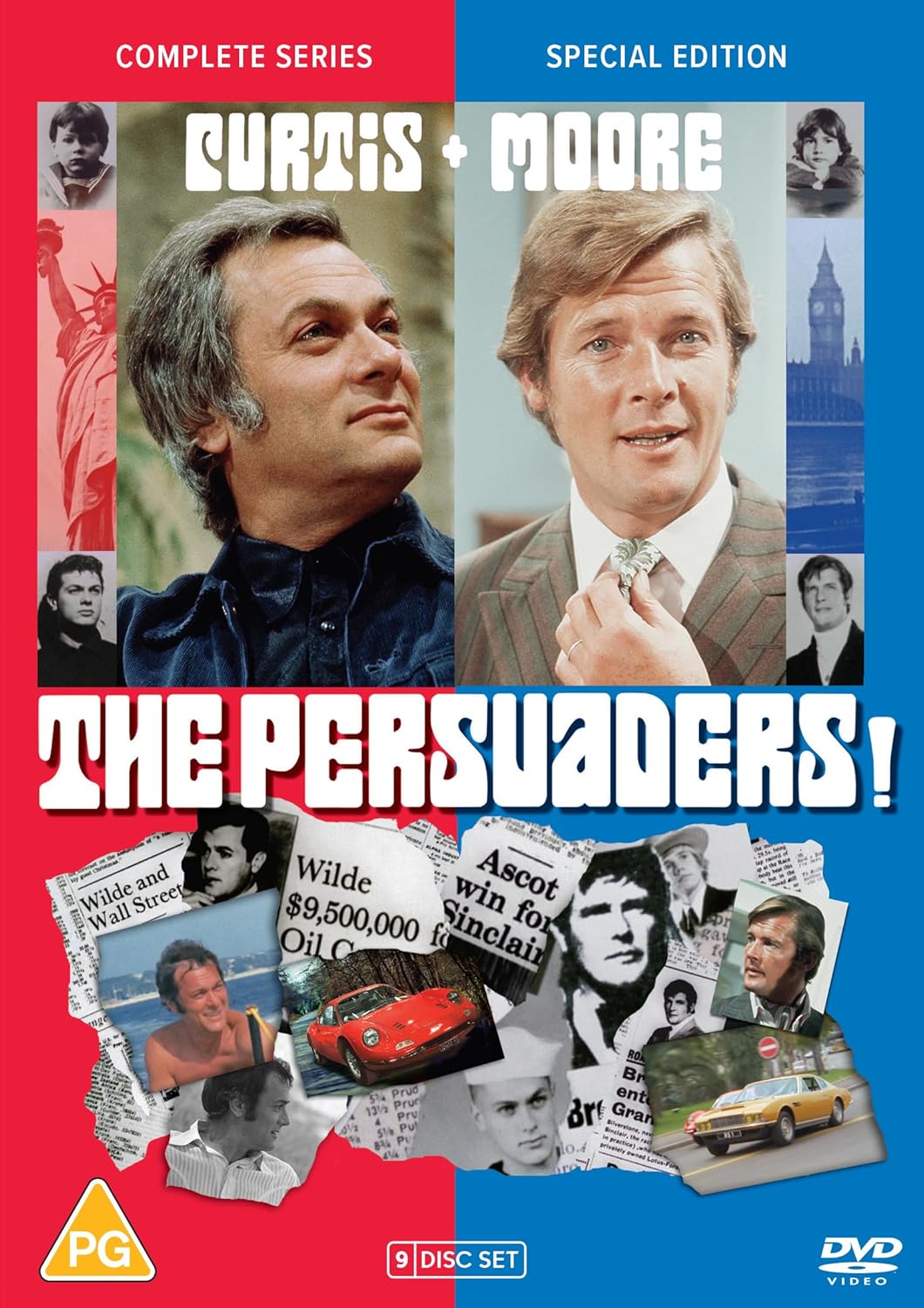 DVD cover for "The Persuaders!" featuring Curtis and Moore in split portrait.