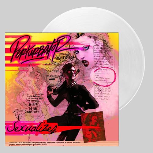 Frosted clear vinyl record with colorful, illustrated album art featuring figures.