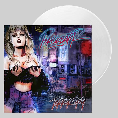 Frosted clear vinyl record with cyberpunk-style cover art of a woman.