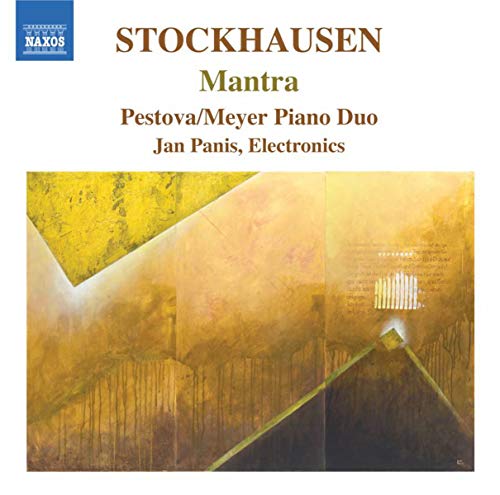 CD cover for Stockhausen’s Mantra, featuring abstract yellow and brown artwork.