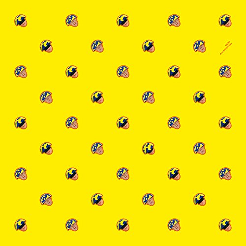 Yellow album cover with repeating illustrated faces, Pet Shop Boys - Very.