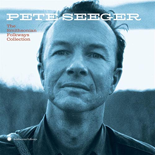 Blue-toned portrait of Pete Seeger on the cover of The Smithsonian Folkways Collection.