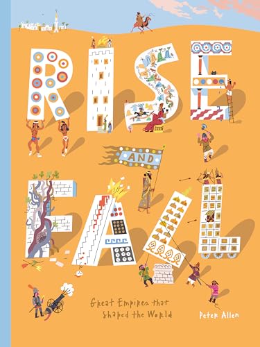 Book cover with stylized letters forming the title Rise and Fall over desert imagery.