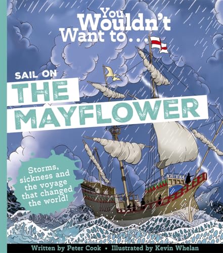 Book cover depicting the Mayflower ship sailing through a stormy sea.