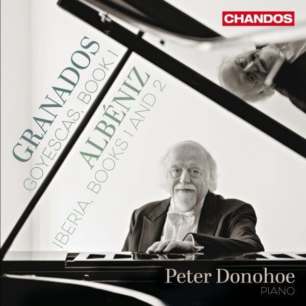 Peter Donohoe portrait on CD cover with piano and composer names.