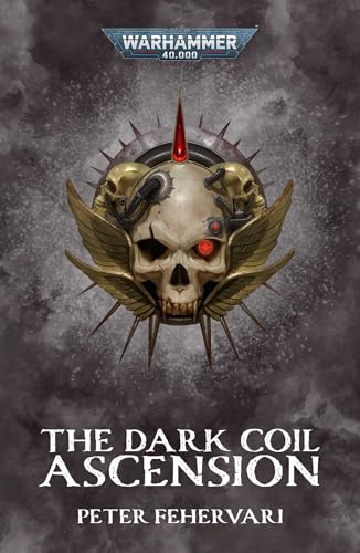 A winged, cybernetic skull emblem on a dark, smoky background with Warhammer 40,000 branding.