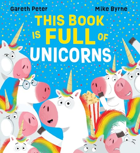 Book cover featuring many cartoon unicorns with colorful horns and manes.