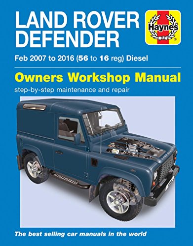 Book with black cover and white text on Land Rover Defender maintenance.