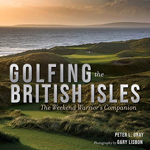 Book cover: "Golfing the British Isles" with a coastal golf course scene.