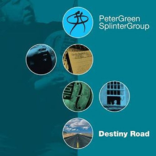 "Album cover with teal background, circular images, and 'Peter Green Splinter Group' text."