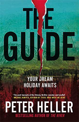 Book cover: "The Guide" with a torn red shape and mountain landscape.