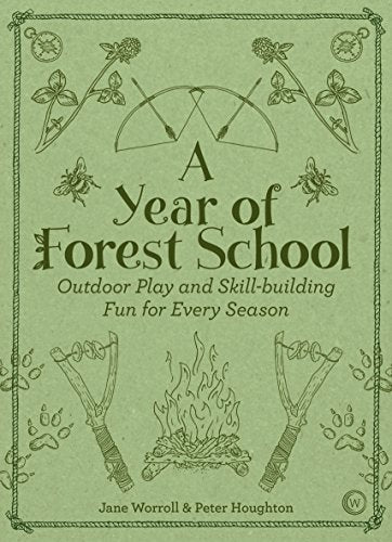 Green book cover with illustrations of a bow, campfire, and slingshots.