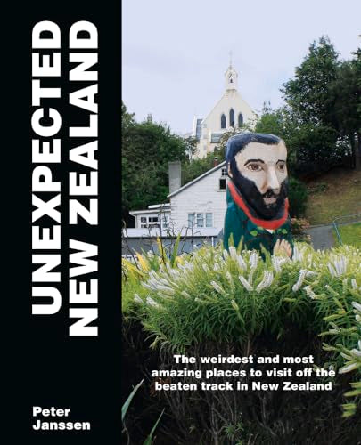 Book cover: "Unexpected New Zealand" featuring a large painted head sculpture.