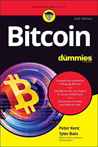 Book cover for “Bitcoin For Dummies” with a gold Bitcoin symbol.