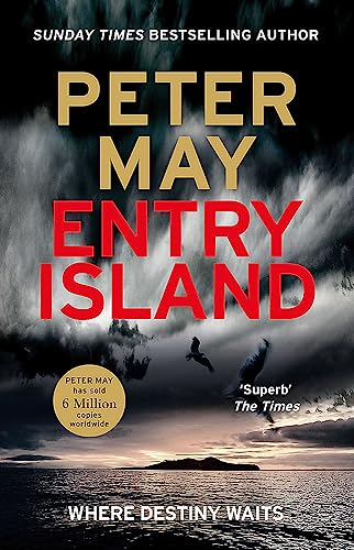 Book cover for Entry Island by Peter May featuring a dark, stormy coastal scene.