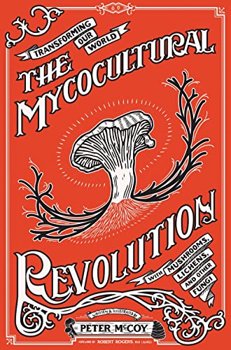 Book cover with red background, white text, and a black illustration of a mushroom.