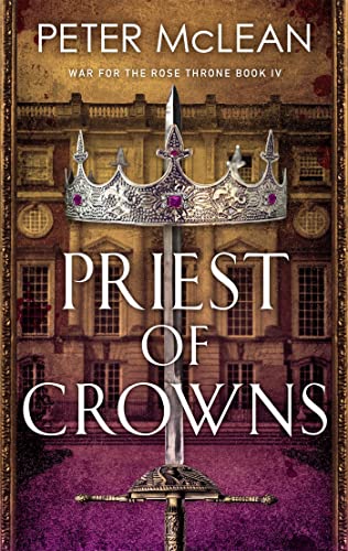 Book cover featuring a crown resting on a sword against a grand building background.