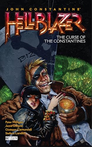 Comic book cover featuring John Constantine with a woman and a drink.