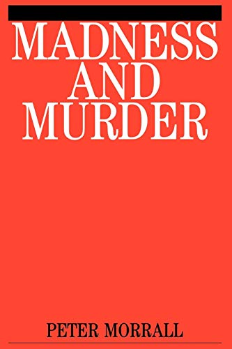 Book cover: "Madness and Murder" by Peter Morrall, red background.