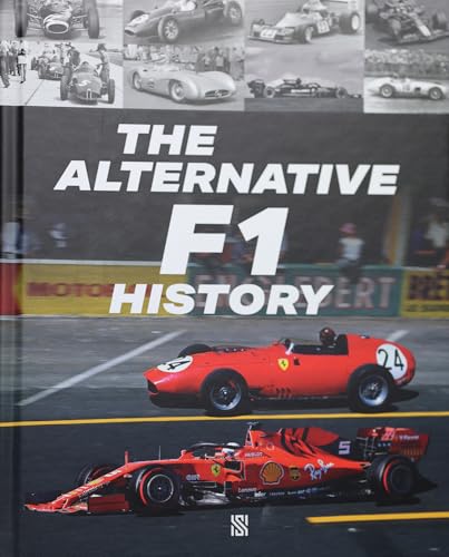 Book cover: "The Alternative F1 History" with vintage racing cars.