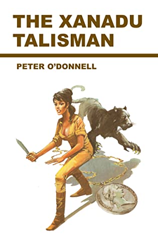 Book cover: woman with knife, black panther, and circular object.