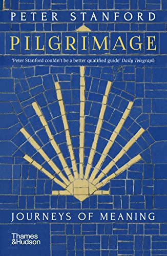 Book cover for Pilgrimage by Peter Stanford featuring a gold shell on blue mosaic.