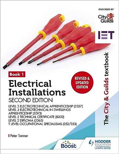 Textbook cover for Electrical Installations Book 1 featuring four red screwdrivers on white background.