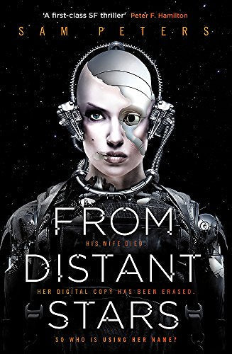 Science fiction book cover featuring a woman with cybernetic implants.