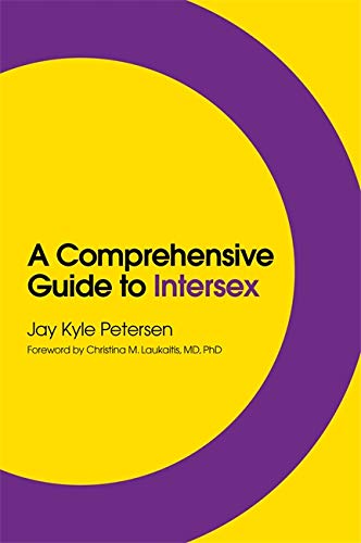 Book cover: "A Comprehensive Guide to Intersex" with yellow and purple design.