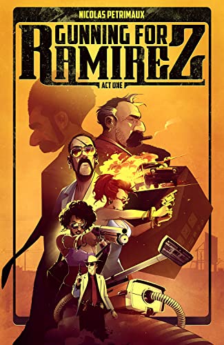Comic book cover: characters with guns amid explosions and shadows.