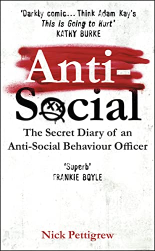 Book cover: "Anti-Social" with red paint splash and sad face icon.