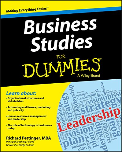 Book cover: "Business Studies For Dummies" with blue and yellow design.
