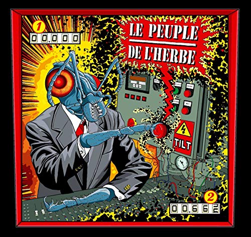 CD cover: insect-headed figure in a suit with electronic equipment.