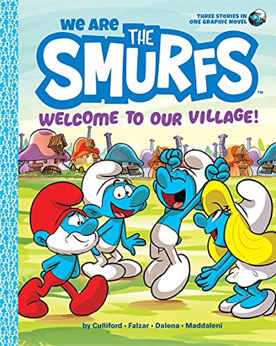 Cover of “We Are the Smurfs” graphic novel featuring Smurf characters.