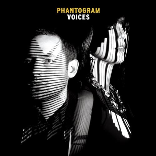 Black and white album cover for Phantogram’s “Voices” with distorted faces.