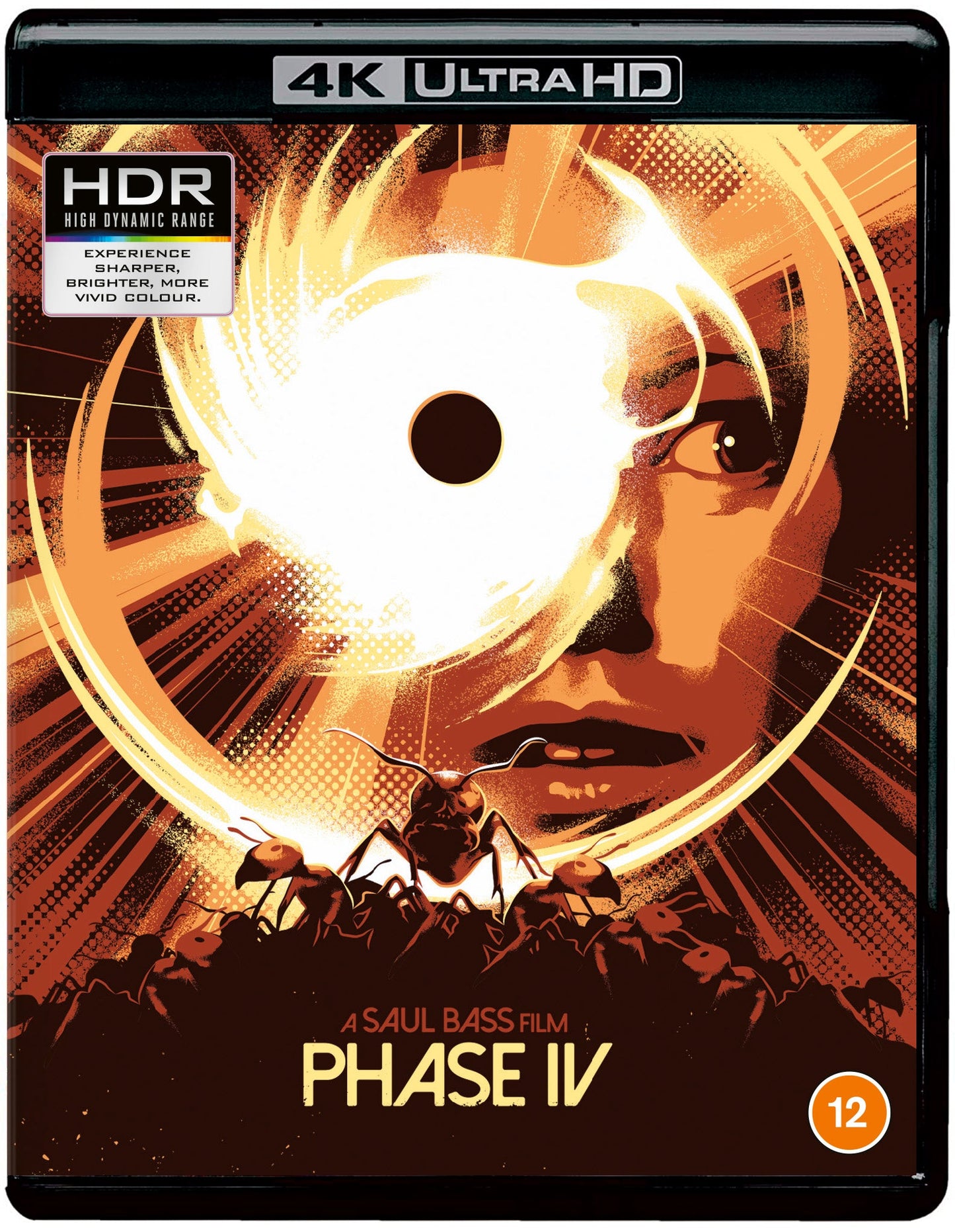 “Phase IV” 4K UHD Blu-ray cover with a woman’s face and ants.