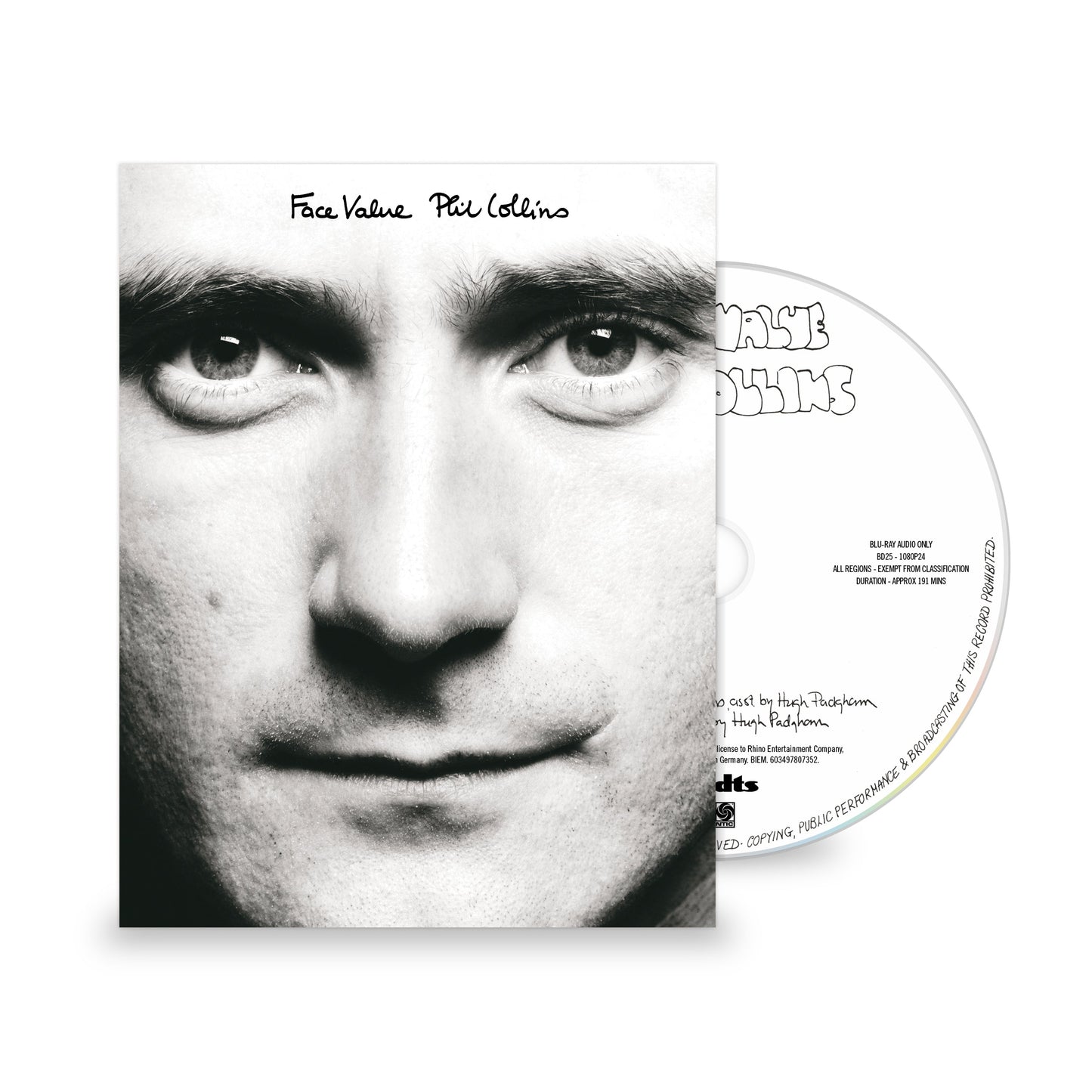 Phil Collins “Face Value” Blu-ray with black and white portrait.
