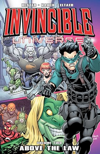 Comic book cover featuring superheroes and villains in action poses.
