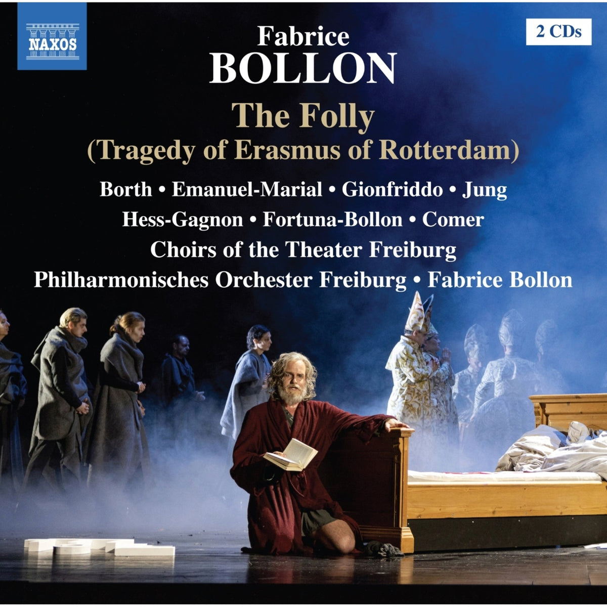 CD cover for "The Folly" opera, stage scene with figures in costume.