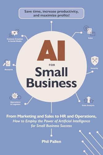 Book cover: "AI for Small Business" with circular AI graphic.