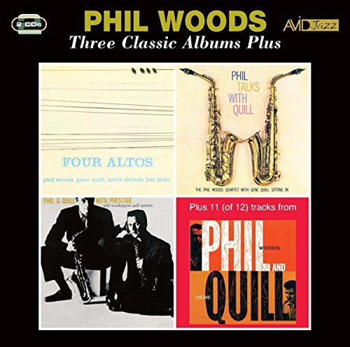 "Black background with a 2-CD compilation cover featuring four jazz album covers."