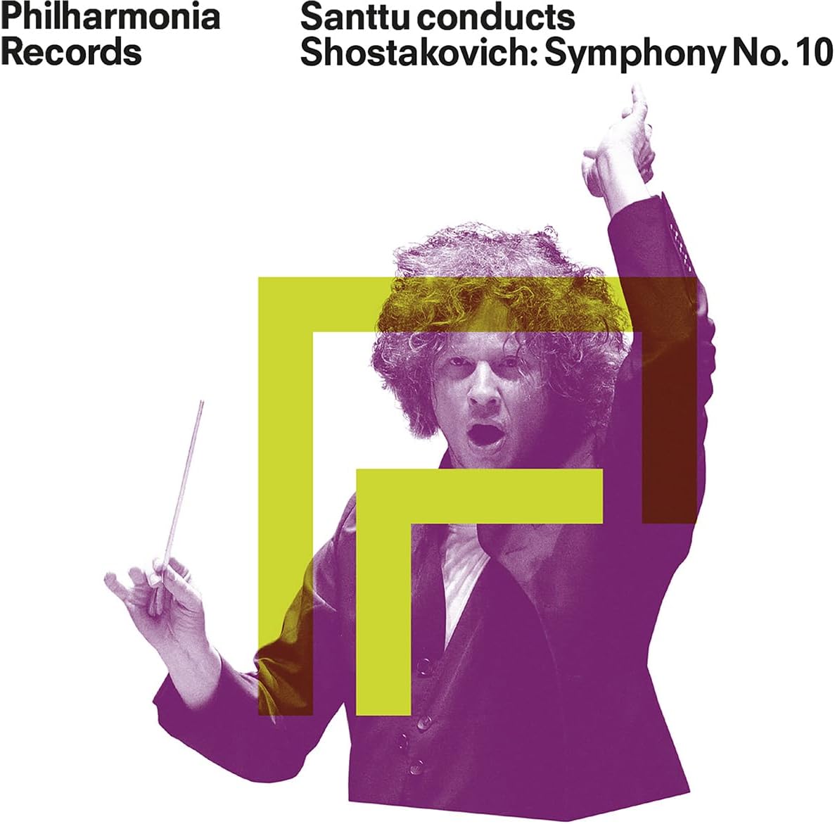 CD cover featuring conductor Santtu, with bold green and purple graphics.