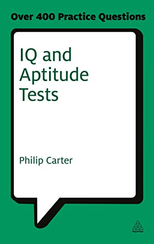 Book cover: "IQ and Aptitude Tests" by Philip Carter, green background.