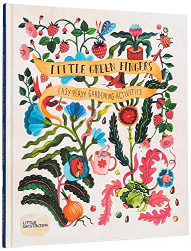 Book cover with colorful illustrated plants, flowers, and a child watering.
