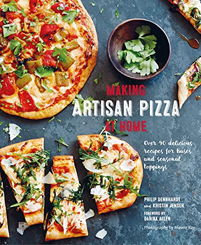Cookbook cover featuring artisan pizzas with colorful vegetable toppings.
