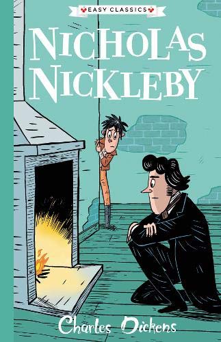 Book cover: “Nicholas Nickleby” with cartoon illustration of characters.
