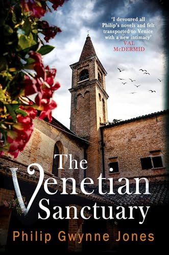 Book cover featuring a Venetian bell tower with red flowers in foreground.