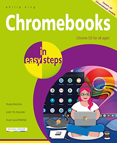 Book cover: "Chromebooks in easy steps," showing a woman using a laptop.