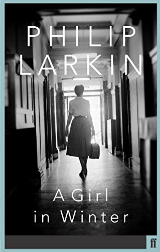 A woman with a suitcase walks down a hallway toward a bright doorway.